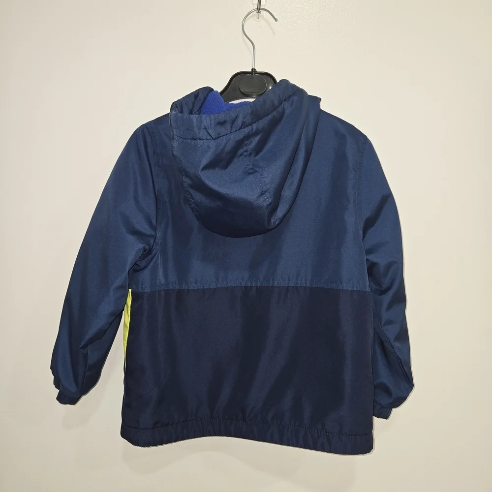 OshKosh B'gosh Navy Hooded Rain Jacket with Yellow Pocket Accents Size 4T